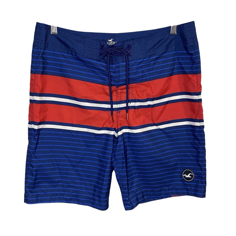 HOLLISTER Men's Board Shorts Swim Trunks Red White Blue Stripes Size 32